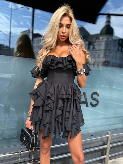 Corset Tiered Ruffle Off-the-Shoulder Mini Dress