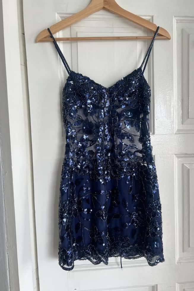 Floral Beaded Sequin Illusion Mini Dress