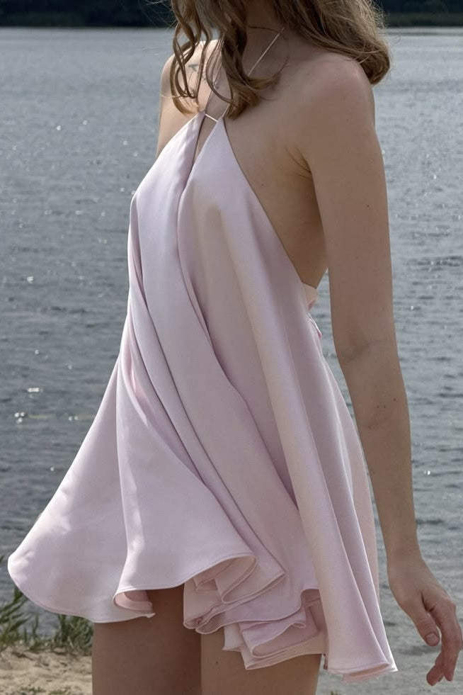 Keyhole Halter Mini Dress with Flowy Skirt