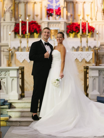 Strapless Ruched Bodice Wedding Dress with Train