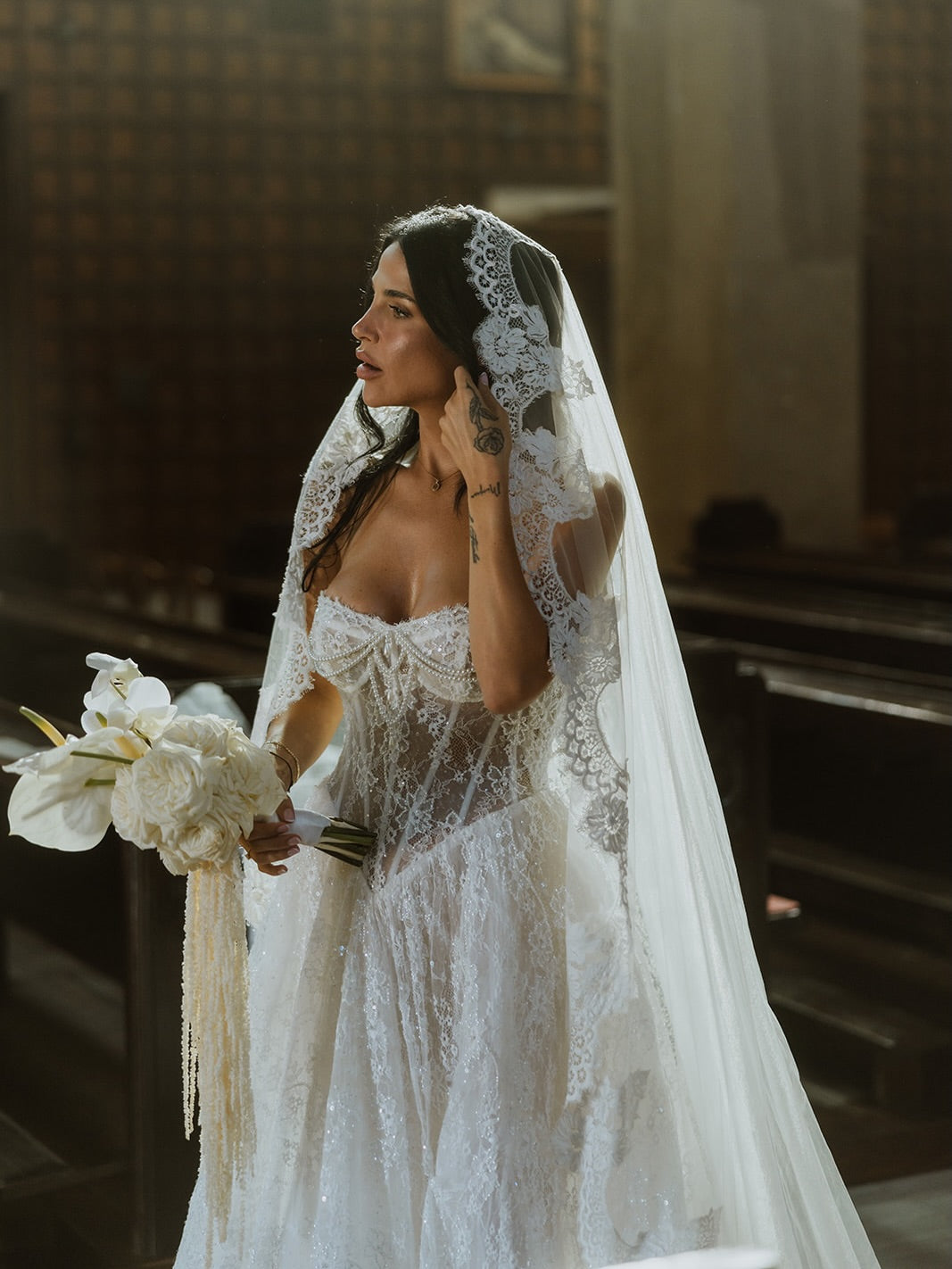Corset Lace A-Line Wedding Dress with Pearl Beading