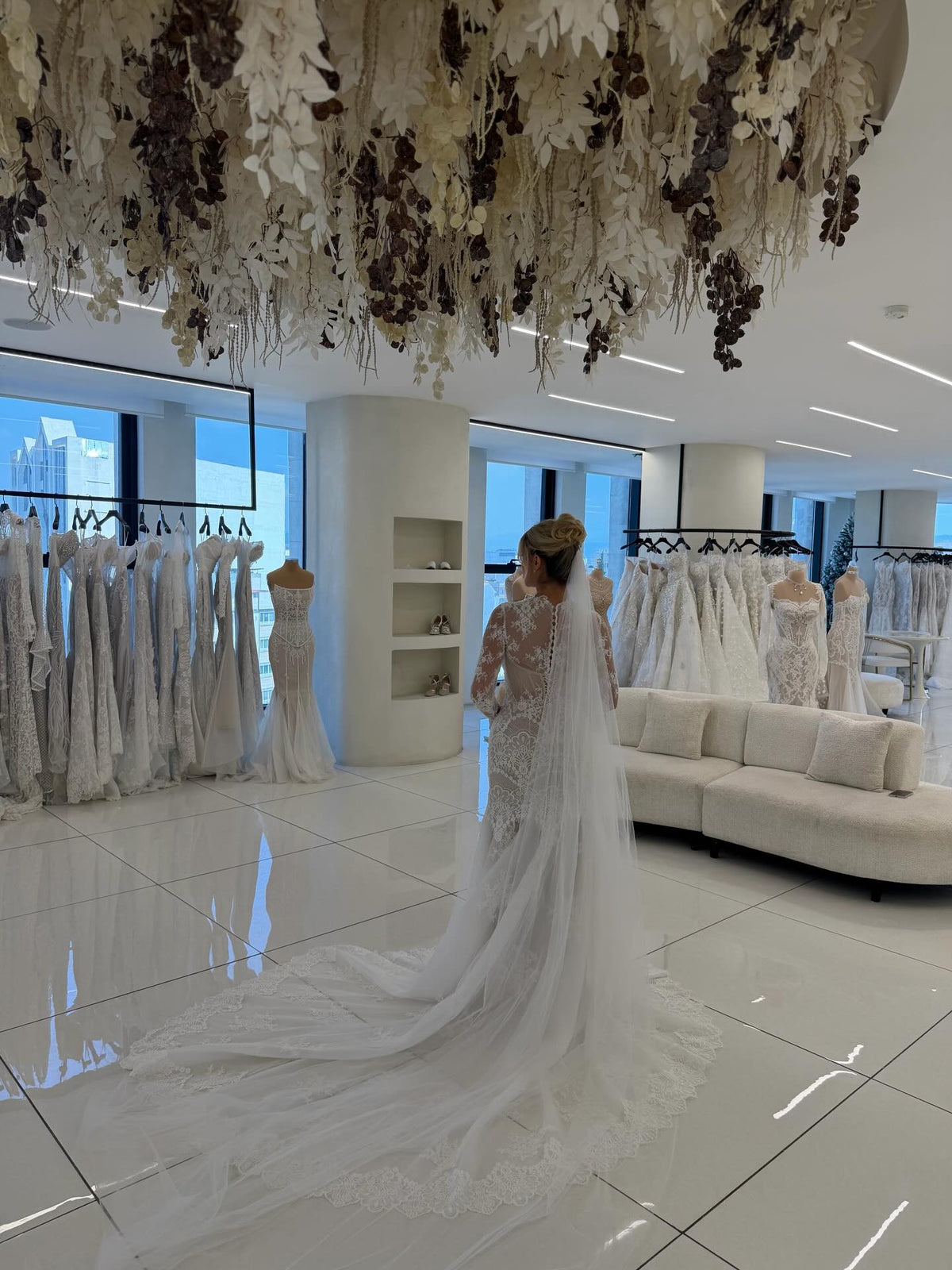 Long Sleeve Illusion High Neck Lace Mermaid Wedding Dress