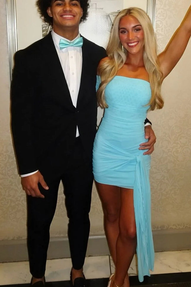 Strapless Ruched Mini Dress with Side Draping