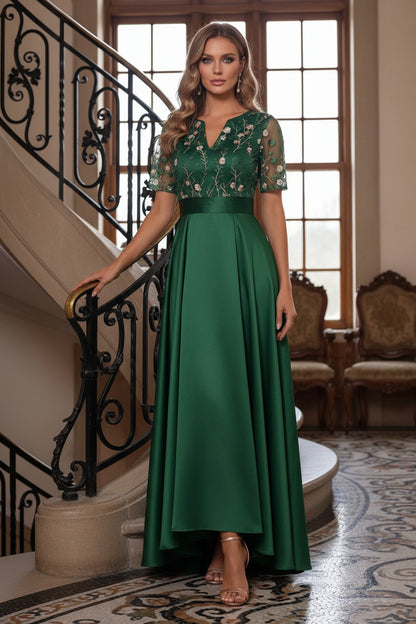 Floral Embroidered Bodice High-Low A-Line Gown