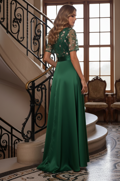 Floral Embroidered Bodice High-Low A-Line Gown