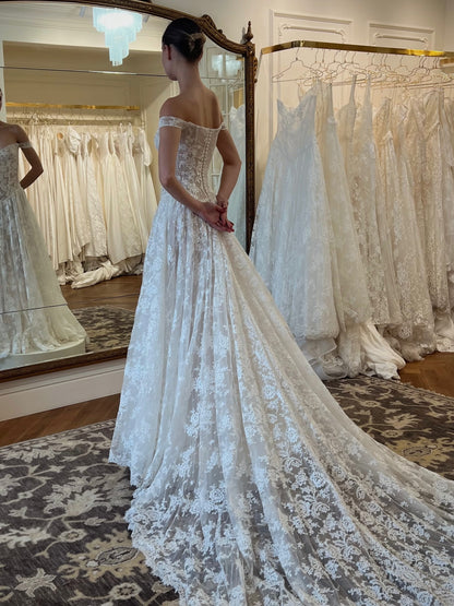 Off-the-Shoulder Lace Corset Ball Gown Wedding Dress