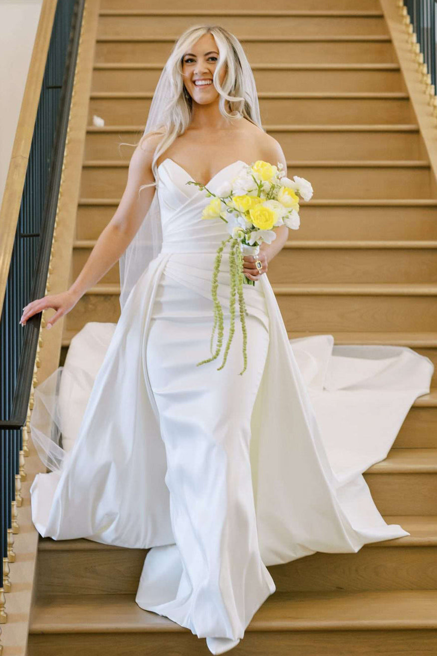 Strapless Sweetheart Satin Wedding Dress with Overskirt