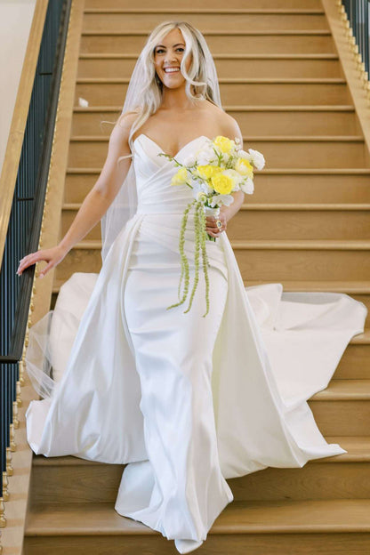 Strapless Sweetheart Satin Wedding Dress with Overskirt