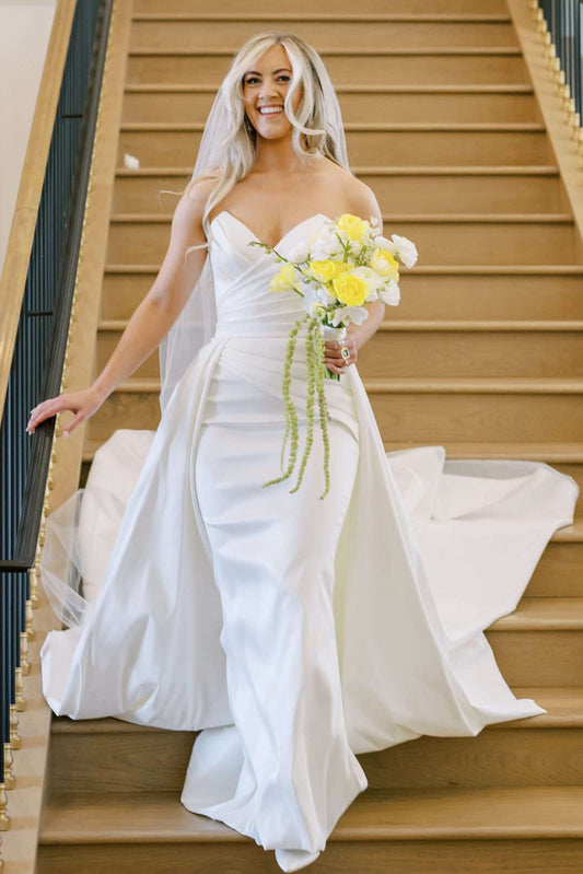 Strapless Sweetheart Satin Wedding Dress with Overskirt
