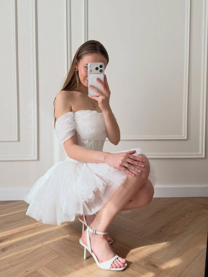 Off-the-Shoulder Corset Tiered Ruffle Mini Dress