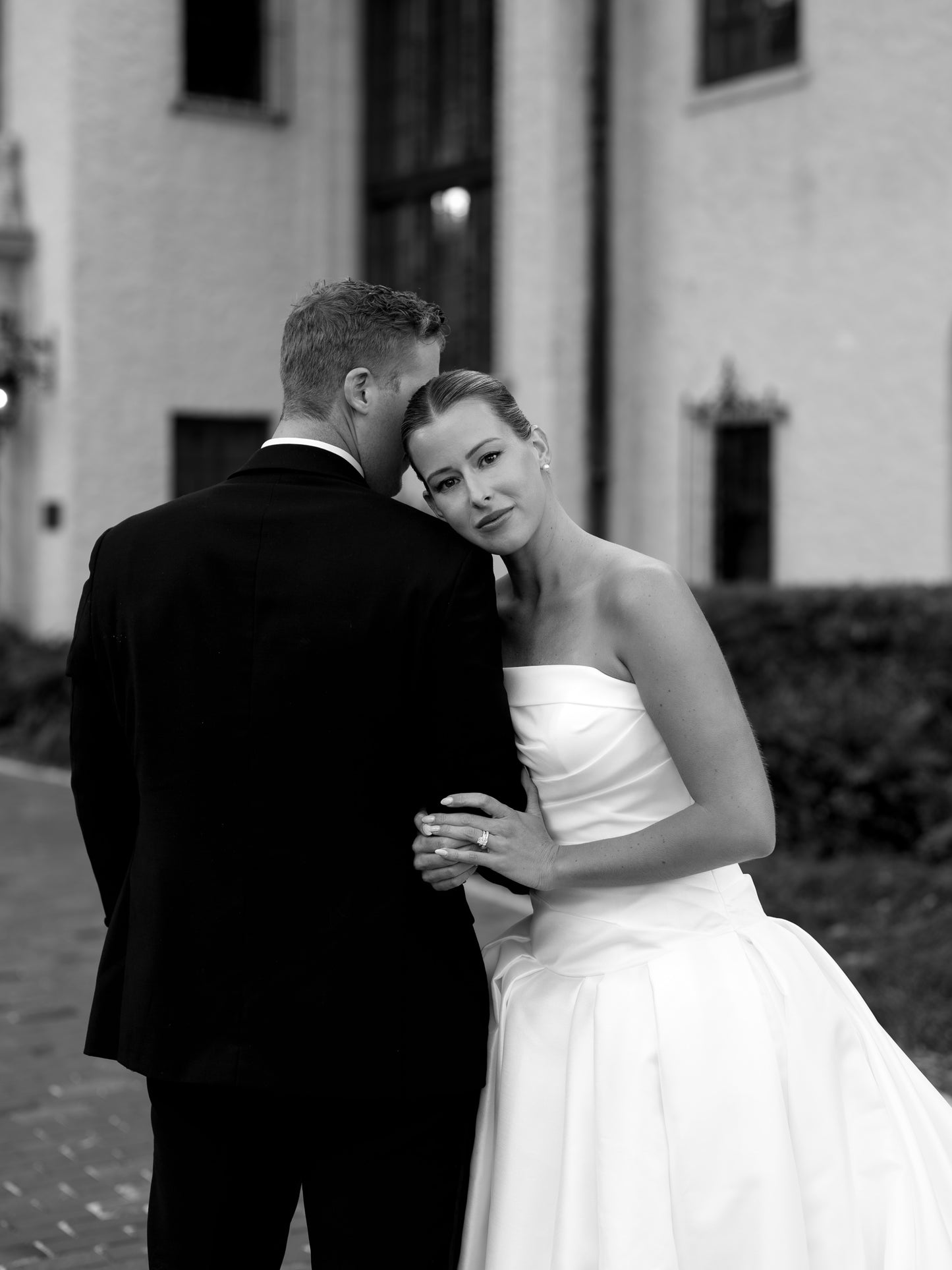 Strapless Ruched Bodice Wedding Dress with Train