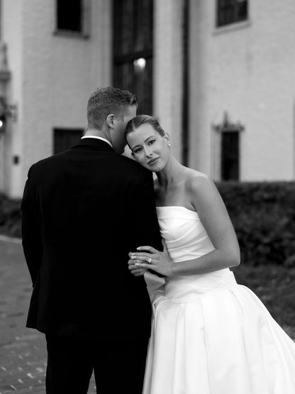 Strapless Ruched Bodice Wedding Dress with Train