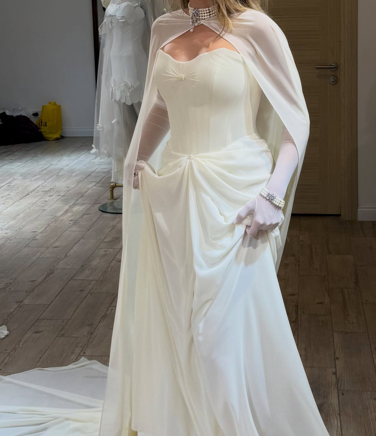 Strapless Corset Wedding Dress with Draped Skirt
