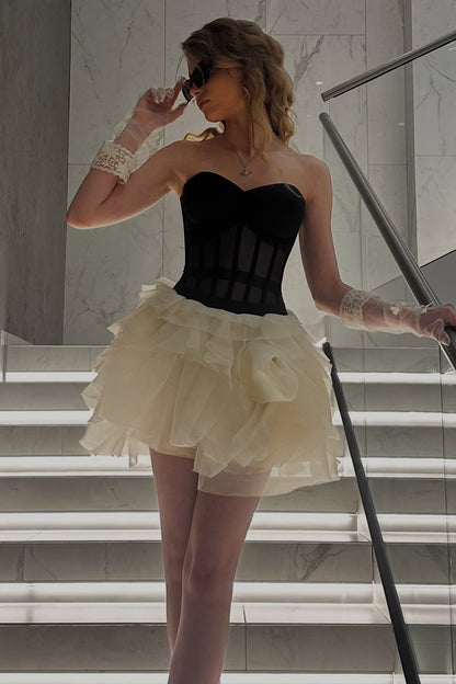 Strapless Corset Tiered Tulle Mini Dress