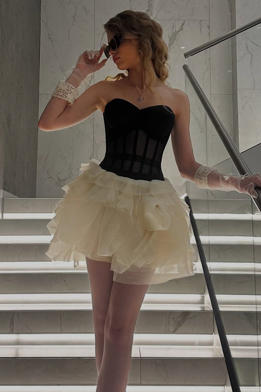 Strapless Corset Tiered Tulle Mini Dress
