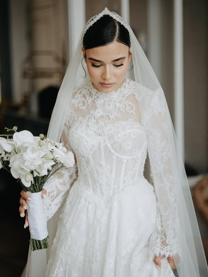 High Neck Lace A-Line Wedding Dress