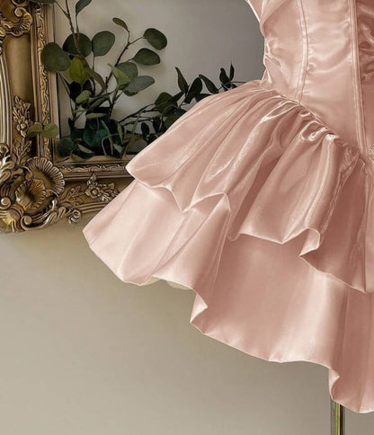 Strapless Corset Tiered Satin Mini Dress