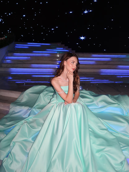 Cowl Neck Ball Gown with Basques Corset Bodice