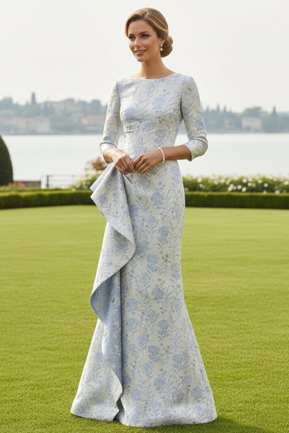 Floral Brocade Mermaid Gown with Cascading Ruffle | Mother of the Bride Dress