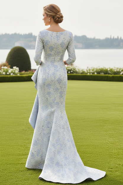 Floral Brocade Mermaid Gown with Cascading Ruffle | Mother of the Bride Dress