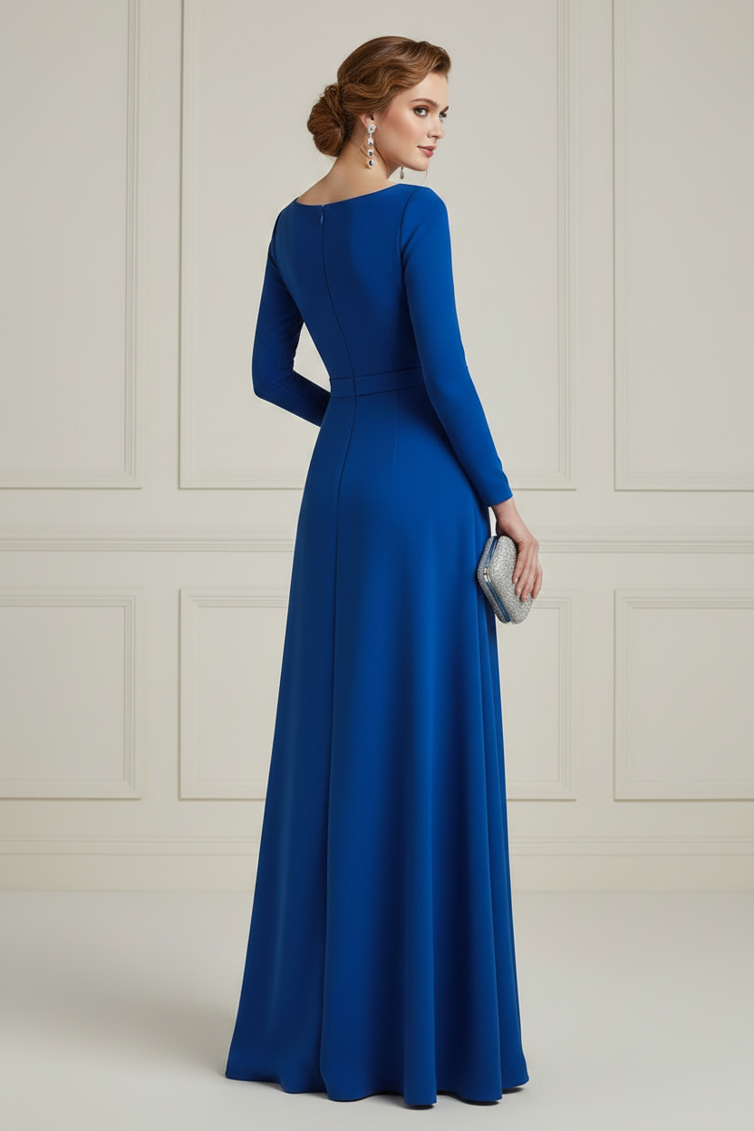 Square Neck Long Sleeve Crepe Gown