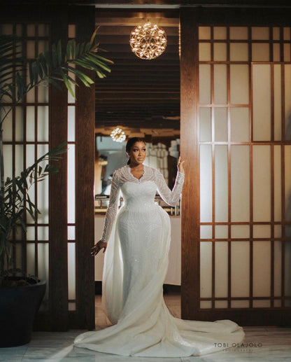 Illusion High Neck Mermaid Wedding Dress with Long Sleeves