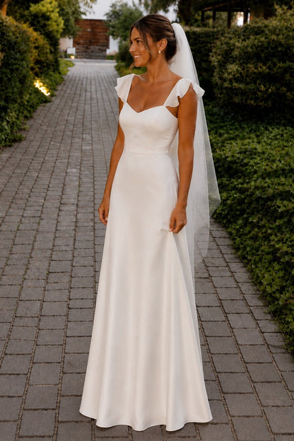 Flutter Sleeve Satin A-Line Wedding Dress