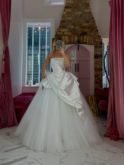 Strapless Satin Ball Gown with Bow Drape Detail