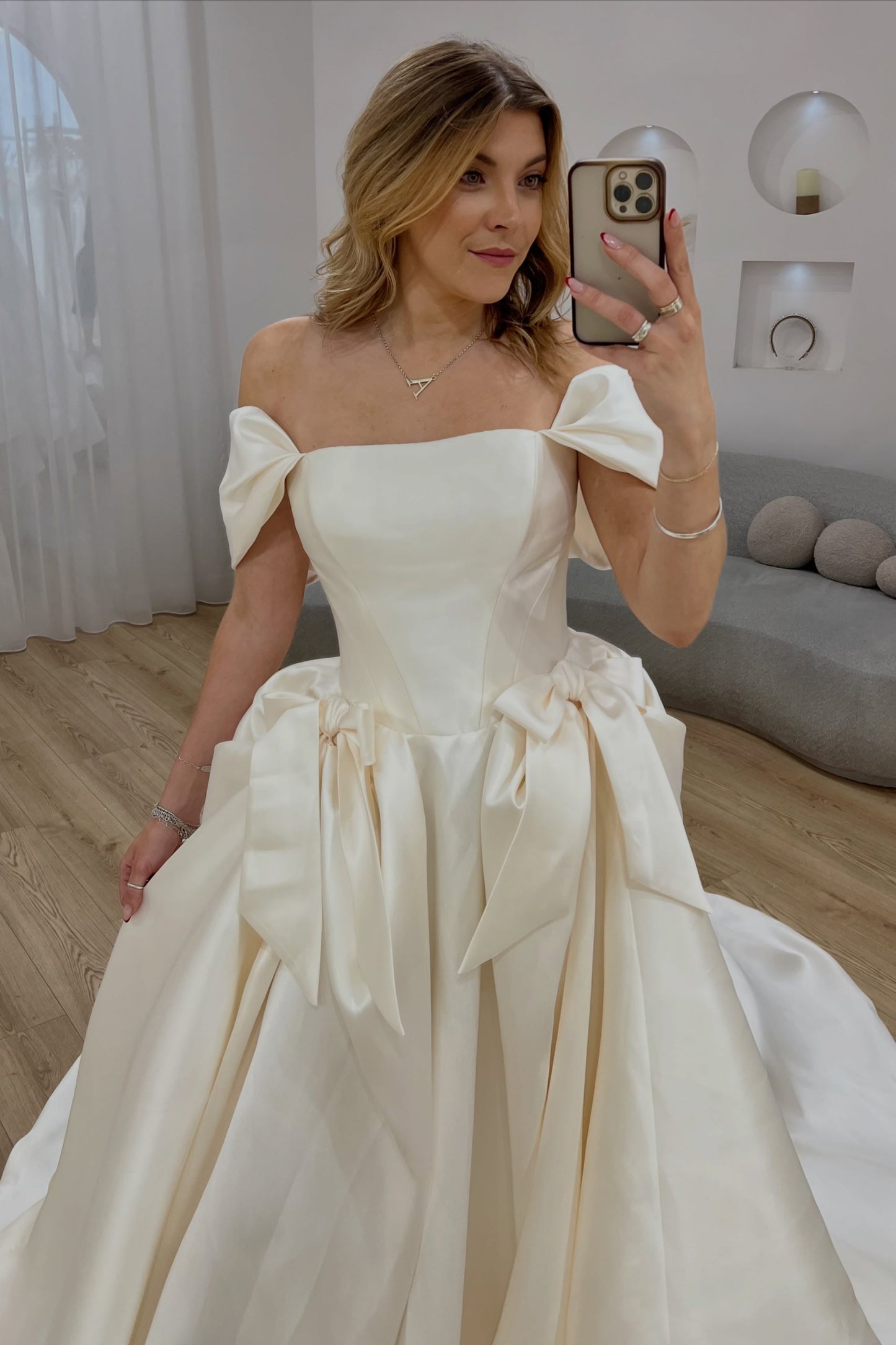 Off-the-Shoulder Bow Detail Ball Gown Wedding Dress