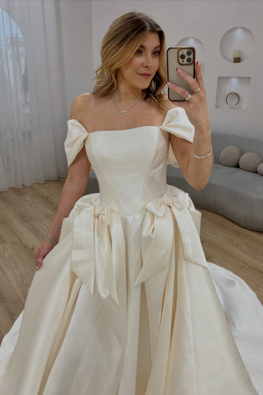 Off-the-Shoulder Bow Detail Ball Gown Wedding Dress