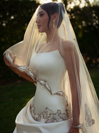 Strapless Drop Waist Satin Ball Gown