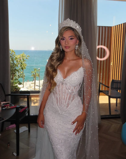 Corset Mermaid Wedding Dress with Pearl Beading