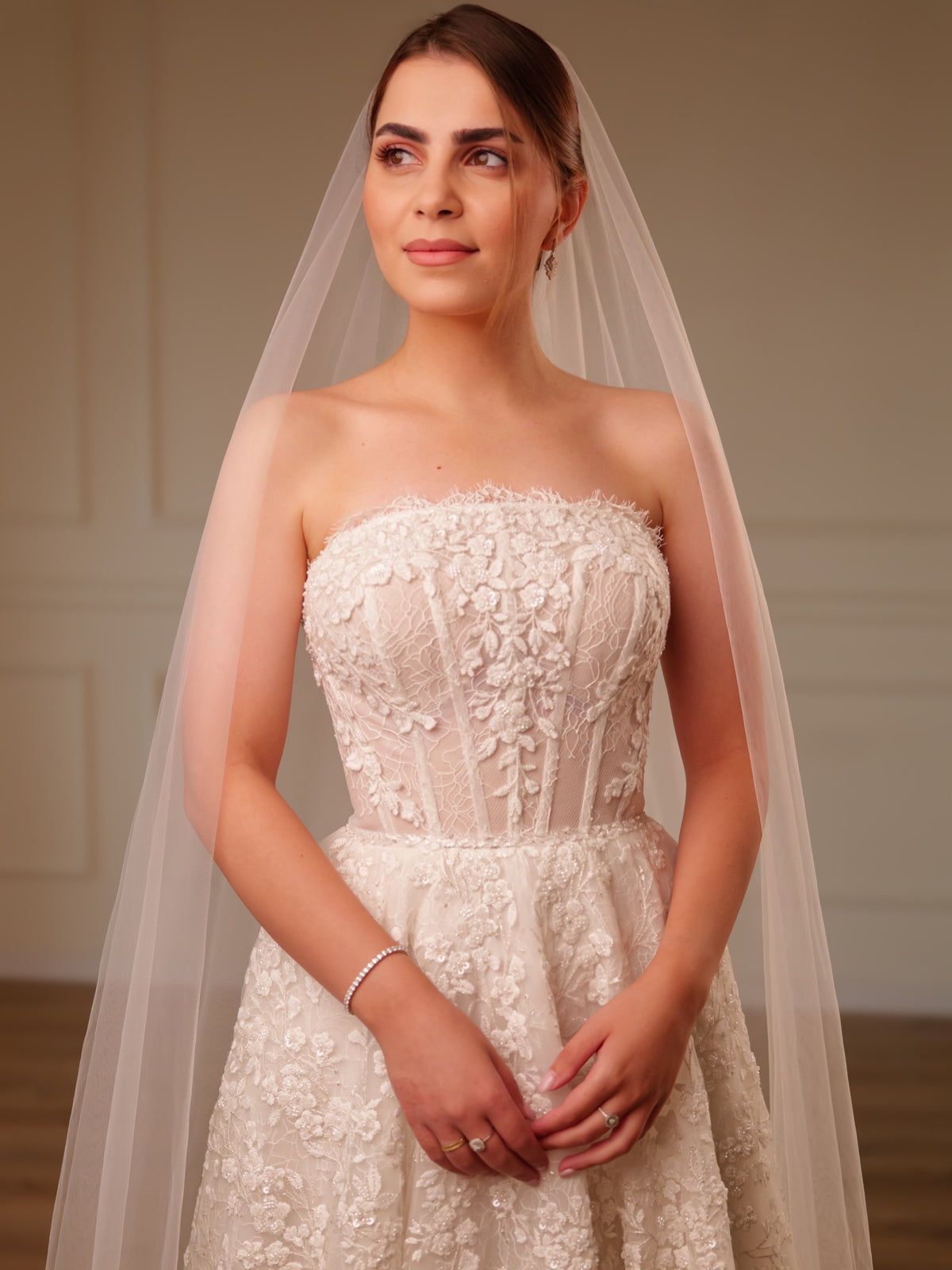 Strapless Floral Lace A-Line Wedding Dress