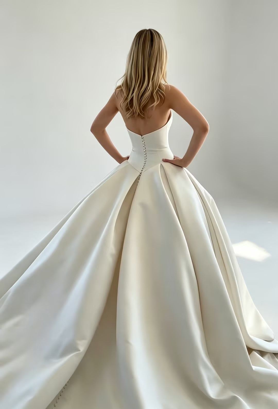 Strapless Basque Waist Satin Ball Gown Wedding Dress