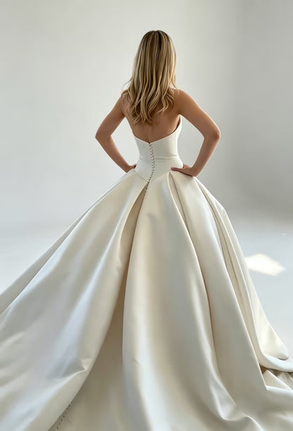 Strapless Basque Waist Satin Ball Gown Wedding Dress