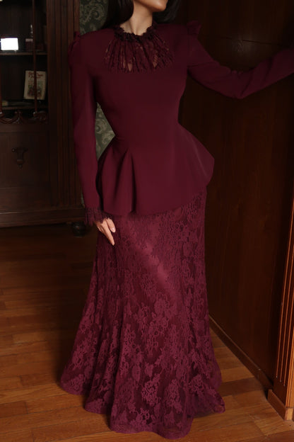 Peplum Long Sleeve Lace Maxi Dress