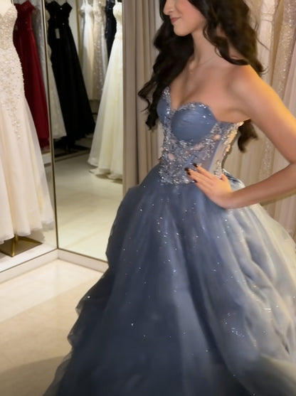 Strapless Sweetheart Tulle Ball Gown with Corset Back