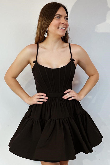 A-Line Satin Short Homecoming Dress with Corset Back