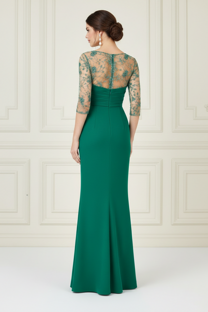 Ruched Illusion Bateau Neck Evening Gown