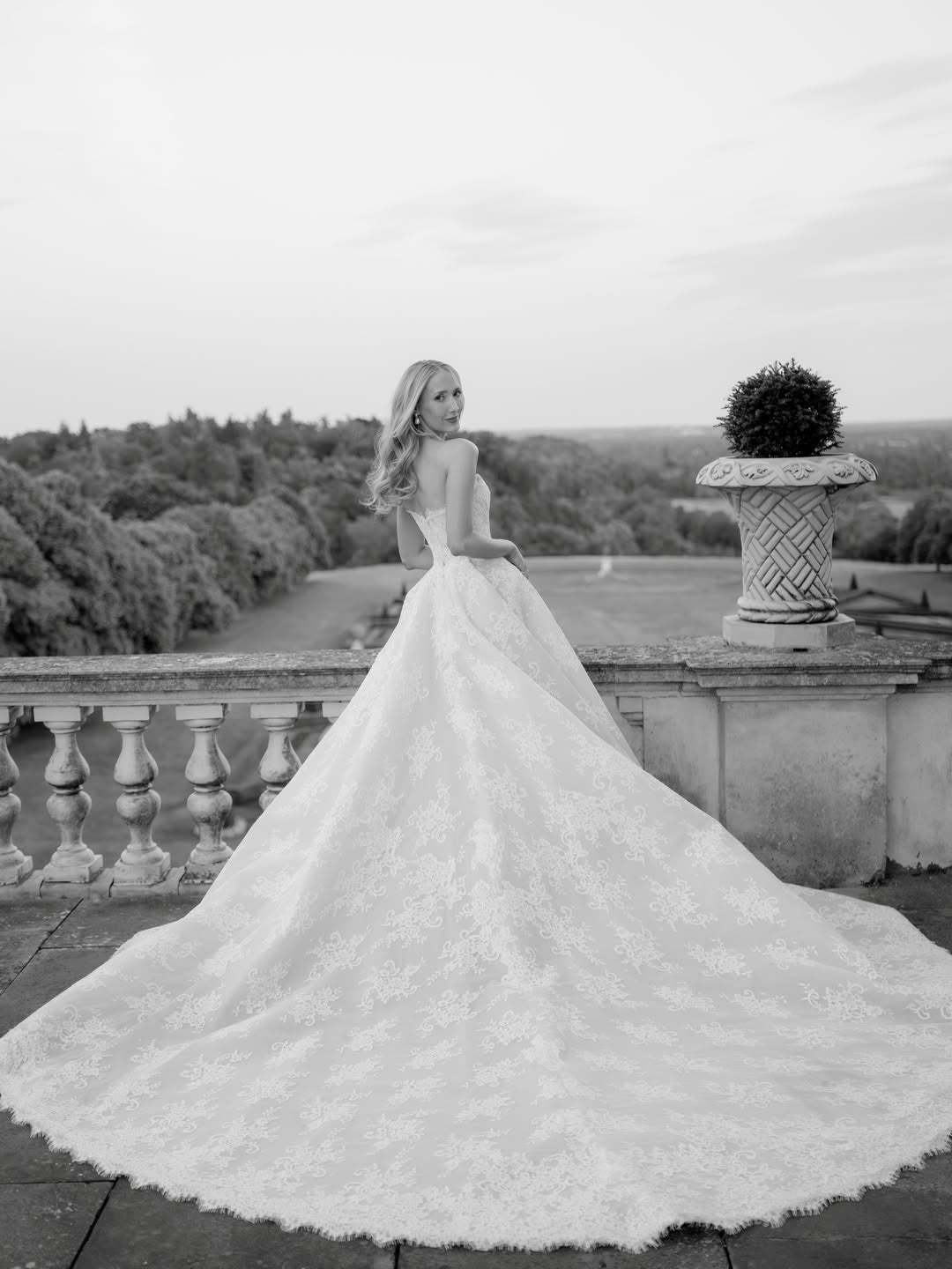 Strapless Lace Ball Gown Wedding Dress with Train