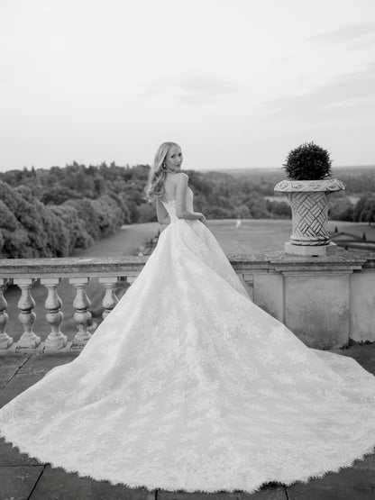 Strapless Lace Ball Gown Wedding Dress with Train