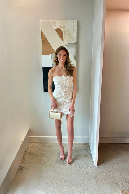 Strapless Floral Lace Mini Dress