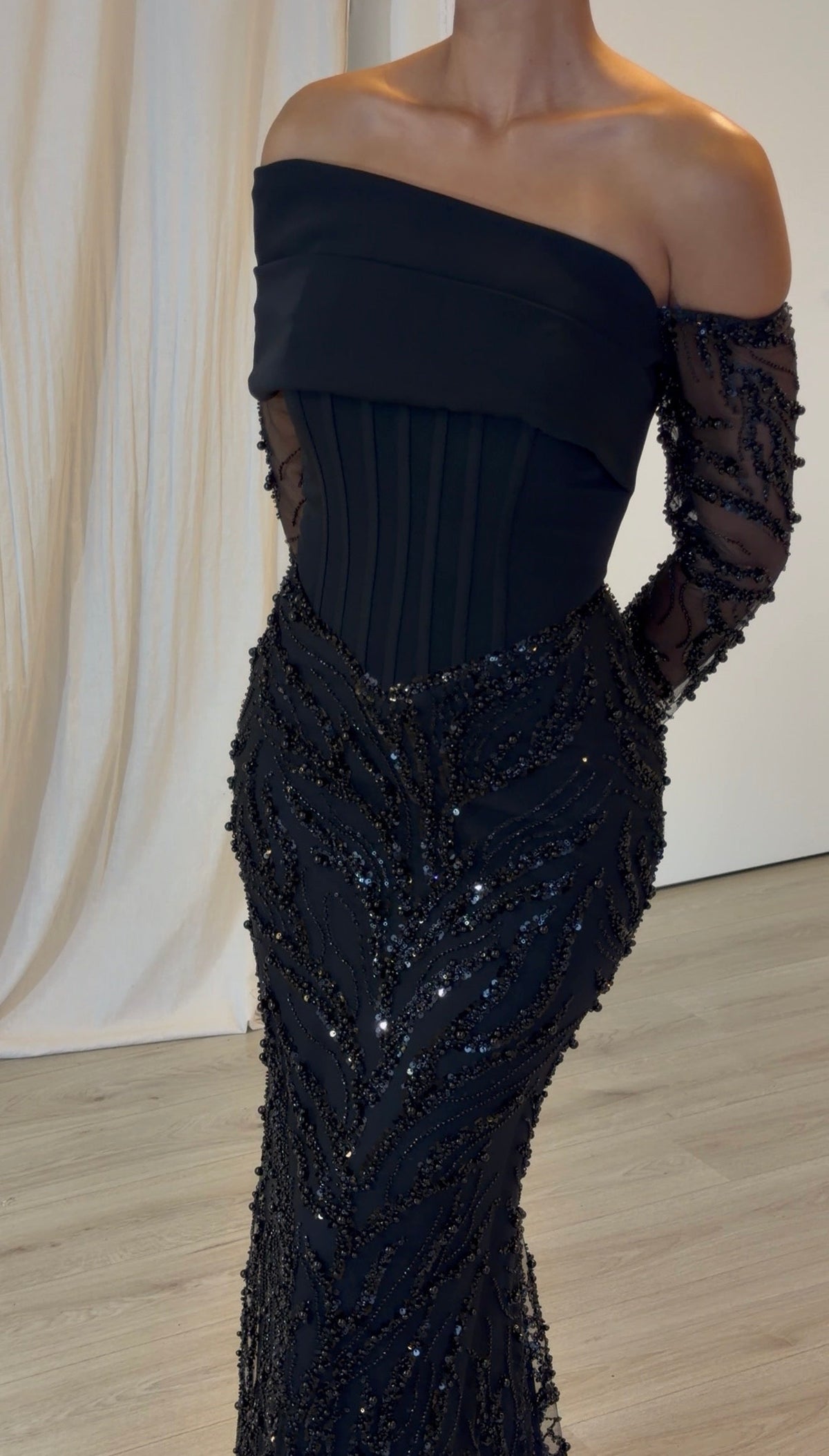 Off-Shoulder Corset Mermaid Gown with Beading