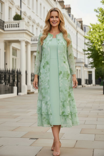 Floral Print Sleeveless Dress with Matching Long Sleeve Jacket