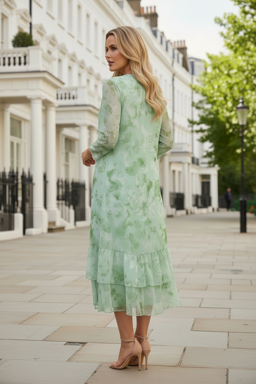 Floral Print Sleeveless Dress with Matching Long Sleeve Jacket