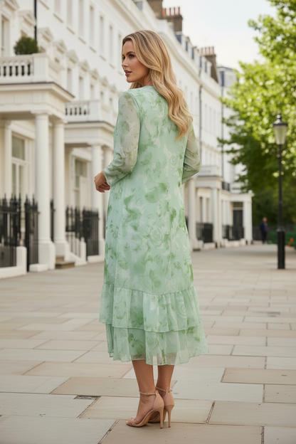 Floral Print Sleeveless Dress with Matching Long Sleeve Jacket