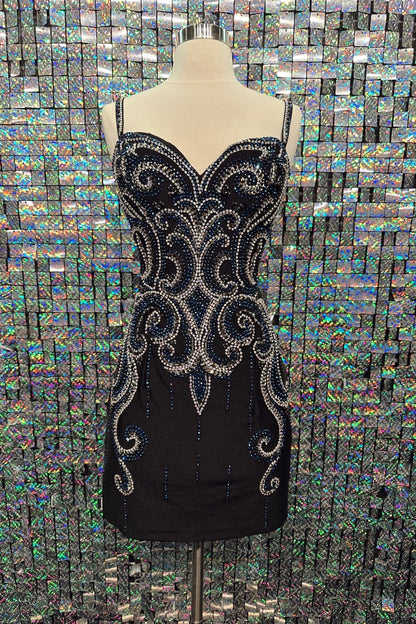Beaded Baroque Motif Mini Cocktail Dress