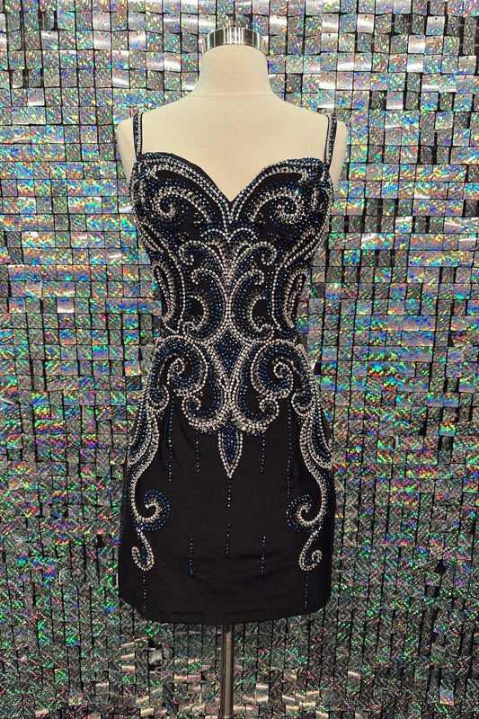 Beaded Baroque Motif Mini Cocktail Dress