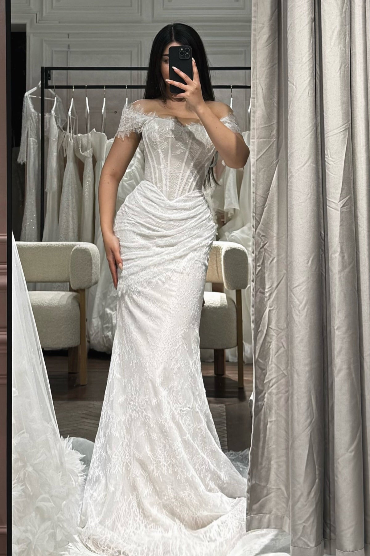 Corset Lace Mermaid Wedding Dress with Cape