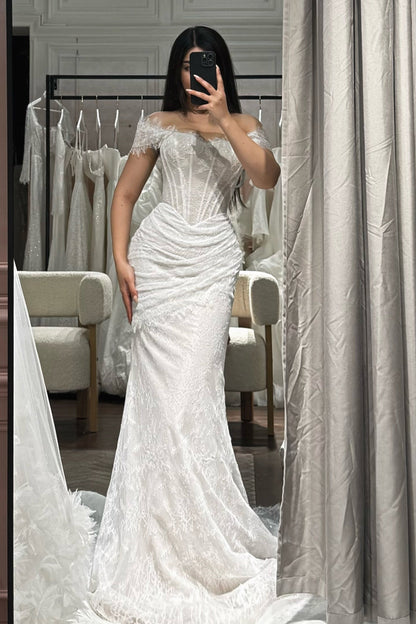 Corset Lace Mermaid Wedding Dress with Cape